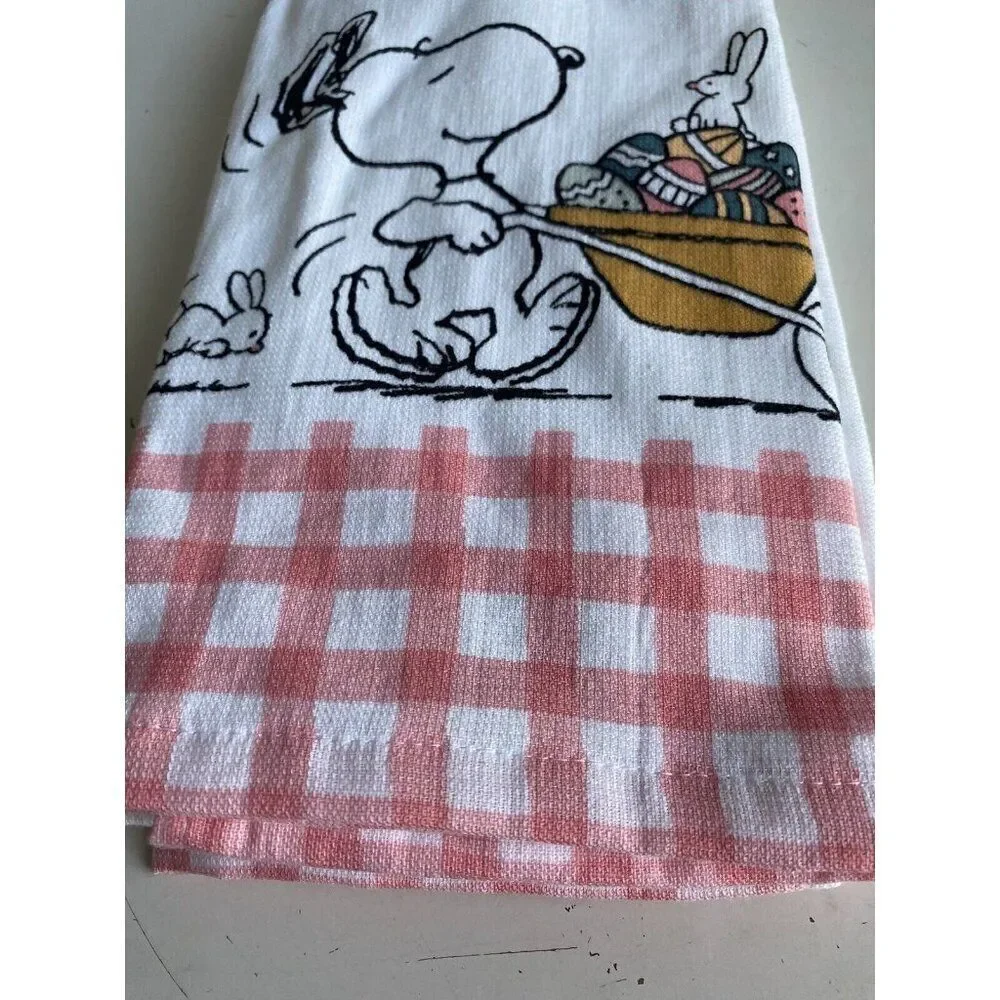 2 Pack Rae Dunn Peanuts Snoopy Kitchen Towels Easter Bunny Eggs‎ Hip Hop Hooray